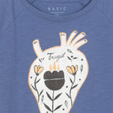 Tricou pictat "Fragile cœur" bleu