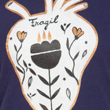 Tricou pictat "Fragile cœur" bleumarin
