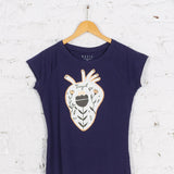 Tricou pictat "Fragile cœur" bleumarin