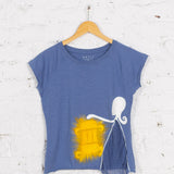 Tricou pictat și deșirat "Lumière" bleu