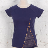 Tricou pictat și deșirat "Kintsugi" bleumarin