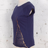 Tricou pictat și deșirat "Kintsugi" bleumarin