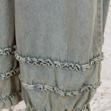 Pantaloni 3/4 largi din denim Noa gri prespălat