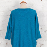 Pulover oversized cu guler barcă Velda bleu