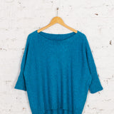 Pulover oversized cu guler barcă Velda bleu