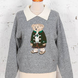 Pulover cu guler si broderie Benny gri