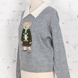 Pulover cu guler si broderie Benny gri