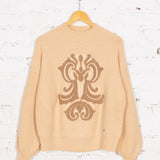 Pulover tricotat cu broderie Sorelle bej