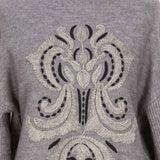 Pulover tricotat cu broderie Sorelle gri