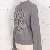 Pulover tricotat cu broderie Sorelle gri