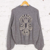 Pulover tricotat cu broderie Sorelle gri