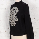 Pulover tricotat cu broderie Sorelle negru