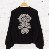 Pulover tricotat cu broderie Sorelle negru