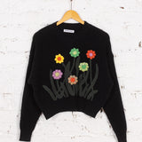 Pulover cu model floral April negru