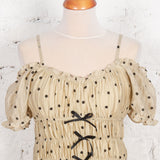 Rochie cu bretele si elastic Nikol bej cu buline