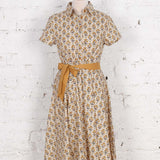 Rochie cămasă din bumbac Lunete bej cu imprimeu retro