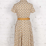 Rochie cămasă din bumbac Lunete bej cu imprimeu retro
