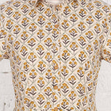 Rochie cămasă din bumbac Lunete bej cu imprimeu retro