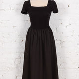 Rochie din jerse cu decolteu pătrat Domitia neagră