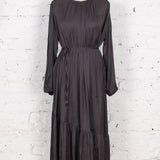 Rochie amplă lungă Amira gri închis satinat