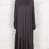 Rochie amplă lungă Amira gri închis satinat