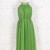 Rochie fără mâneci amplă Olinda verde creponat