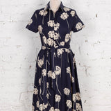 Rochie cămasă din bumbac Lunete bleumarin cu flori