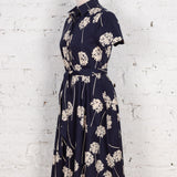 Rochie cămasă din bumbac Lunete bleumarin cu flori