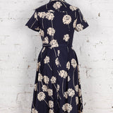Rochie cămasă din bumbac Lunete bleumarin cu flori