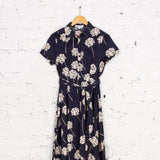 Rochie cămasă din bumbac Lunete bleumarin cu flori