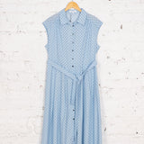 Rochie cămașă lungă Glenna din bumbac bleu cu buline