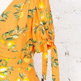 Rochie petrecută lungă Faith oranj cu lămâi