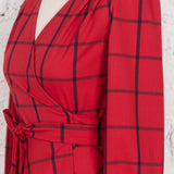 Rochie petrecută Faith roșie cu carouri