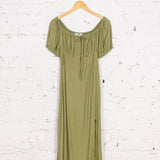 Rochie midi milkmaid Elenna din vâscoză verde