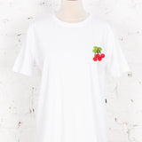Tricou alb Rush cu broșe cireșe