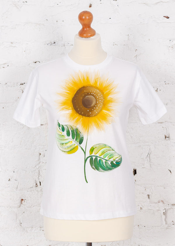 Tricou pictat Floarea Soarelui alb