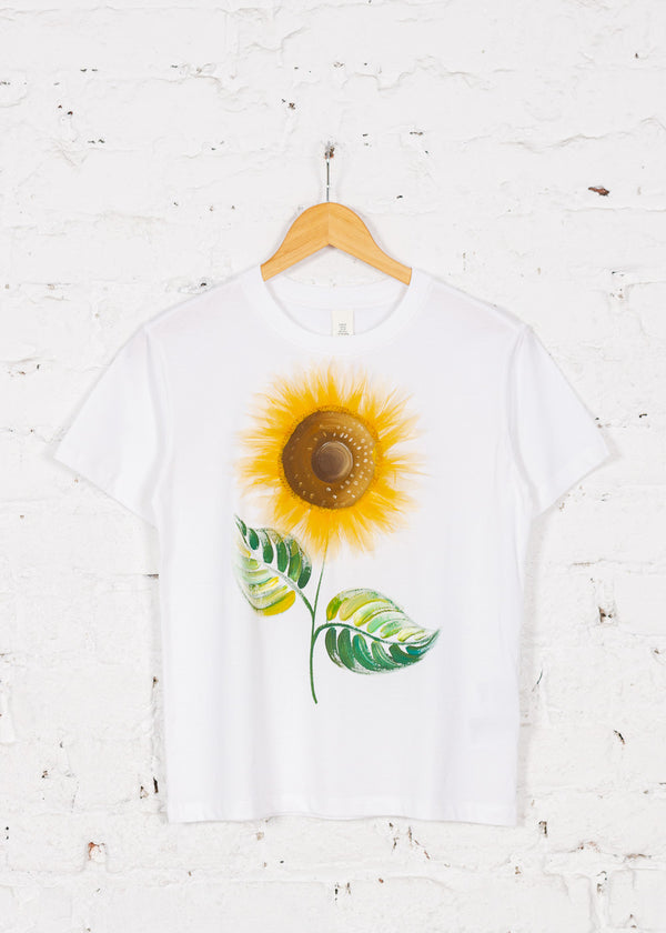 Tricou pictat Floarea Soarelui alb