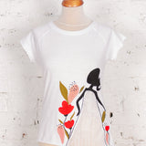 Tricou pictat și deșirat "Femme" alb
