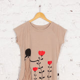 Tricou pictat și deșirat "Femme" bej
