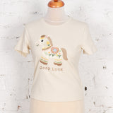 Tricou cu aplicație brodată Lucky din bumbac bej