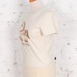 Tricou cu aplicație brodată Lucky din bumbac bej