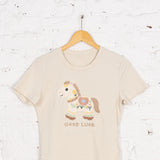 Tricou cu aplicație brodată Lucky din bumbac bej
