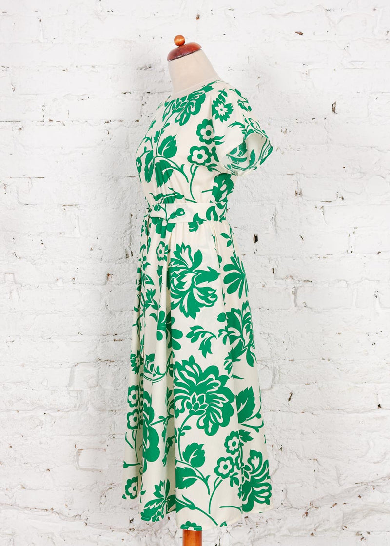 Rochie Pearl albă cu imprimeu verde