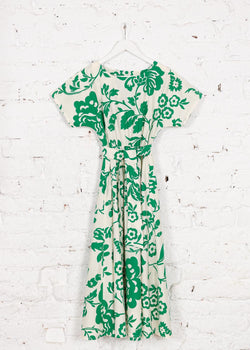 Rochie Pearl albă cu imprimeu verde