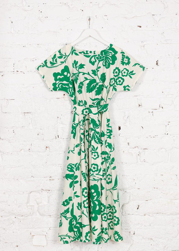 Rochie Pearl albă cu imprimeu verde